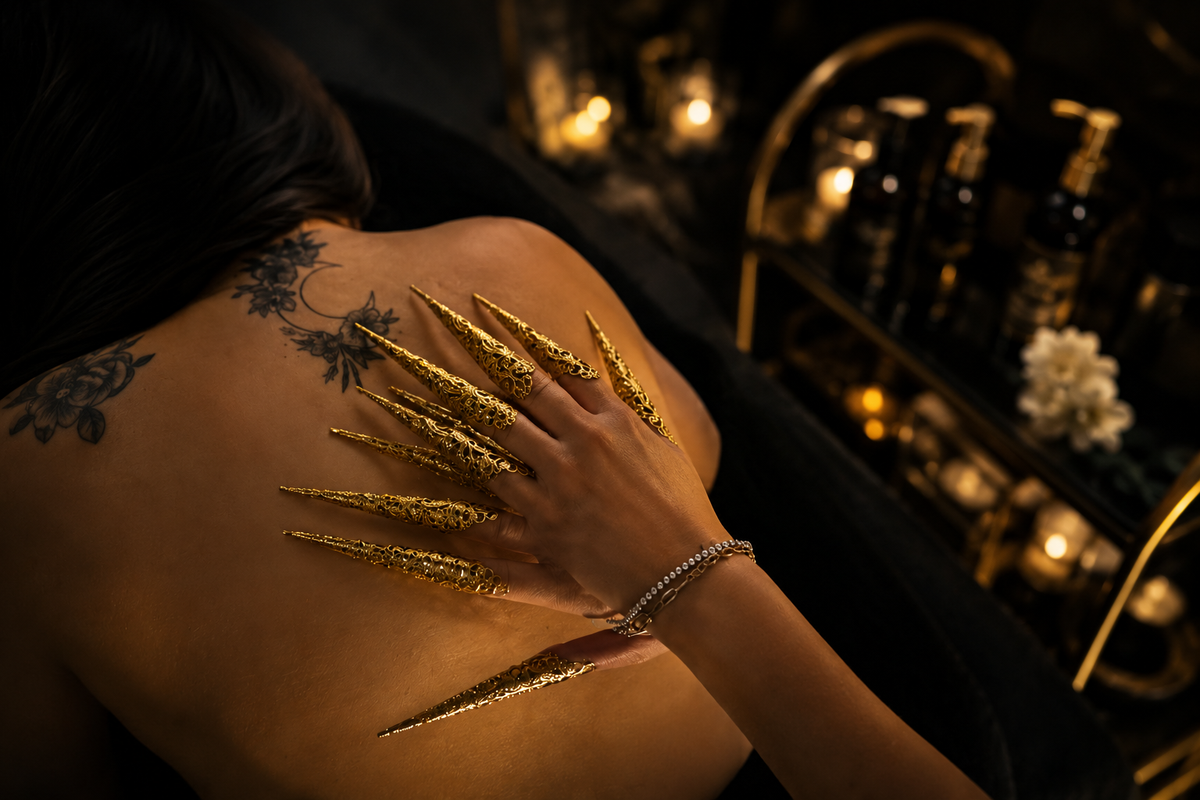 Relaxing sensory back scratching therapy during the Relax & Drift treatment at GlitterBox Head Spa